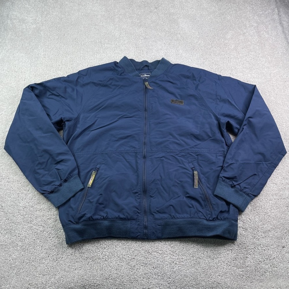 LL Bean Jacket Mens XL Blue Three Season Bomber Fleece Lined Full Zip Coat